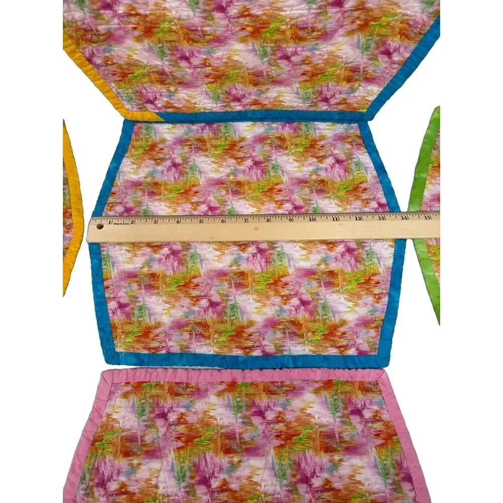 Handmade/ Quilted Mulitcolor And Pattern Set Of 4 Placemats W/ Matching Runner